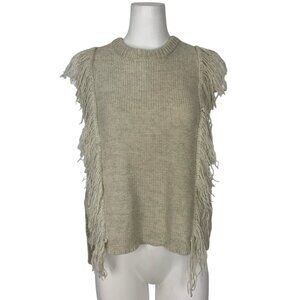 Intermix Fringe Sweater Vest P XS Cream Wool Cashmere